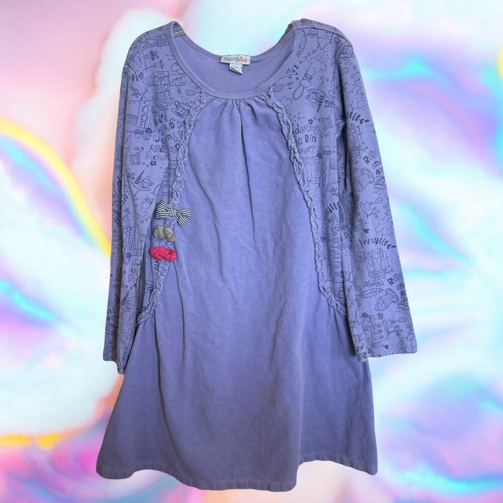 5/$65 naartjie Girls Dress Sz XXL 8 Lavender Corduroy Drawing Raindrops Knit